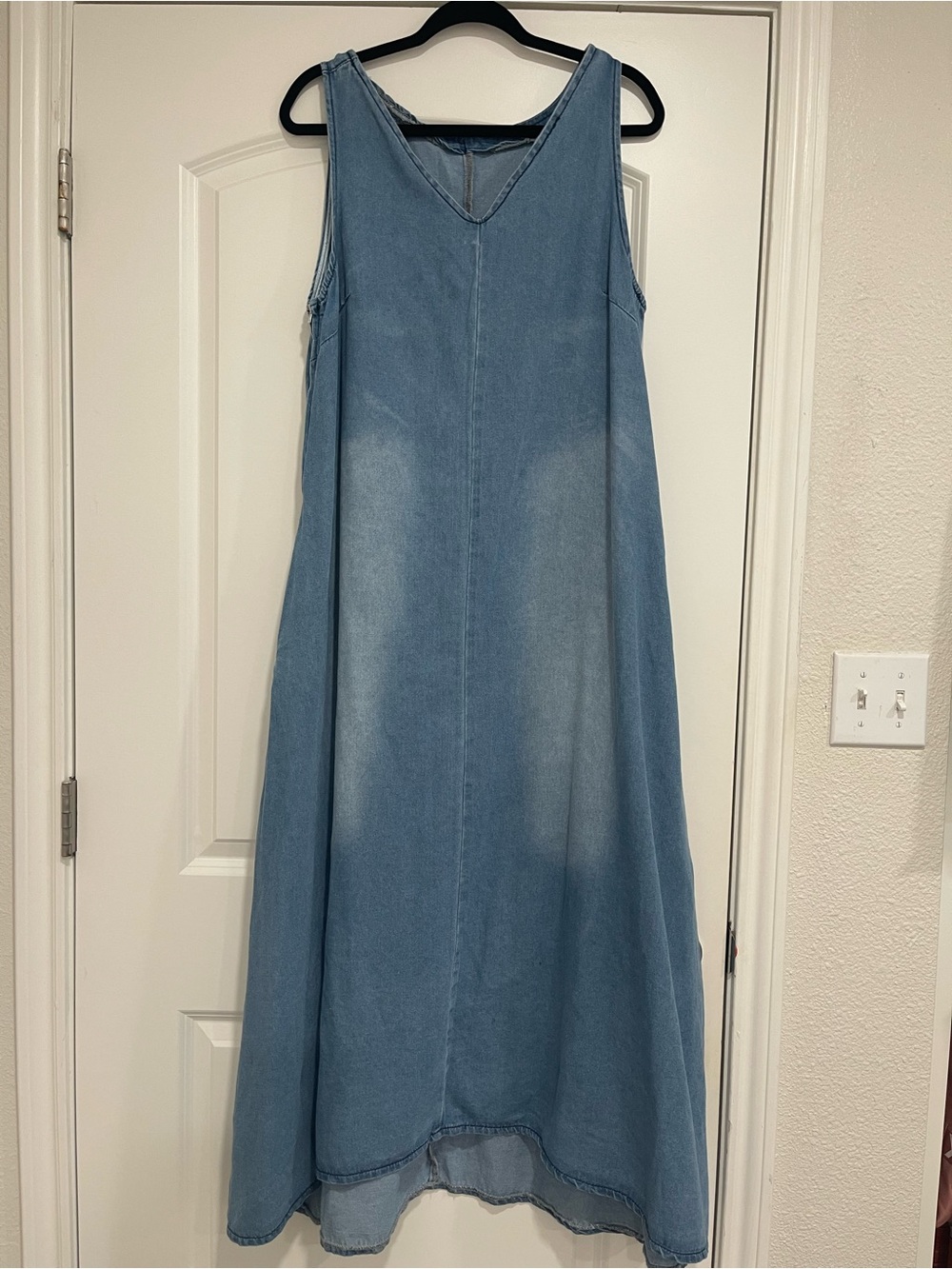 Sleeveless Light Blue Denim Maxi Dress